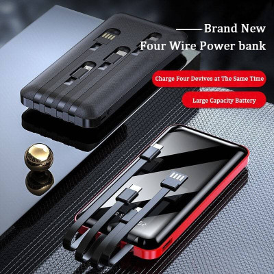 Smart Power Bank Portable Powerbank Built-In 4 Cables Portable External Battery 20000mAh Fast Charging